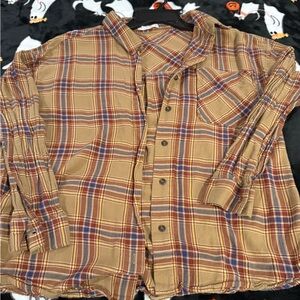Staccato Brown Plaid Button Down Shirt with Navy accents! Sz M, EUC